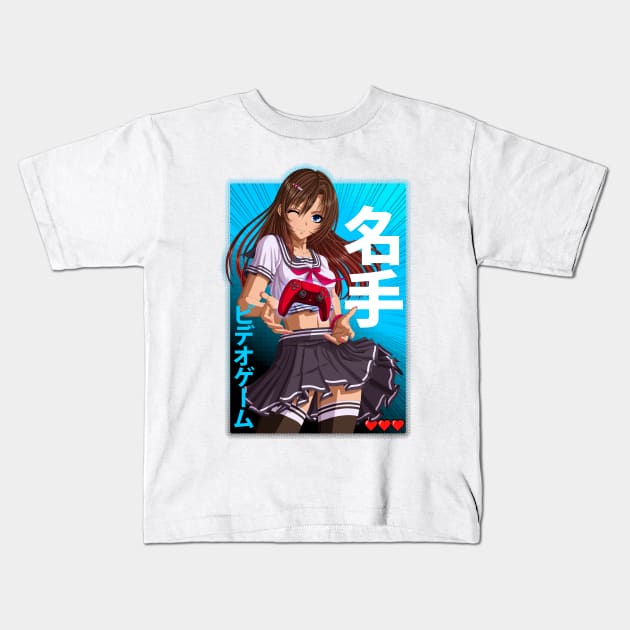 Anime Gamer Girl - Video Game Pro Kids T-Shirt by bomazu